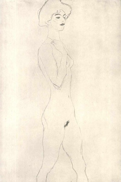 Walking Woman with Red Lips by Gustav Klimt